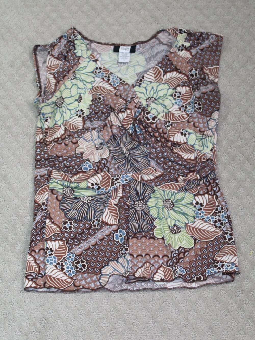 Studio 1940 Size S Brown Green Blue Floral Sleeveless Blouse
